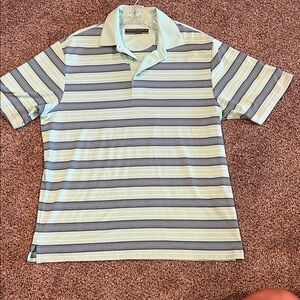 Roundtree & Yorke Striped Polo Shirt - Light Blue and Navy